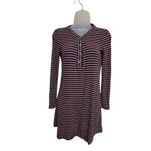 American‎ Eagle Striped Ribbed Mini Dress Long Sleeve Casual Maroon S